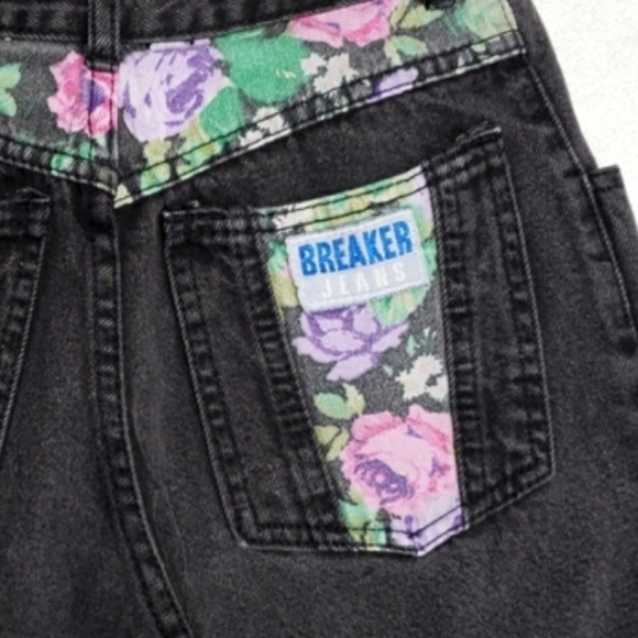 Breaker Vintage Jeans Women's Small High Waisted Pleated Front Floral Patches - Picture 7 of 12